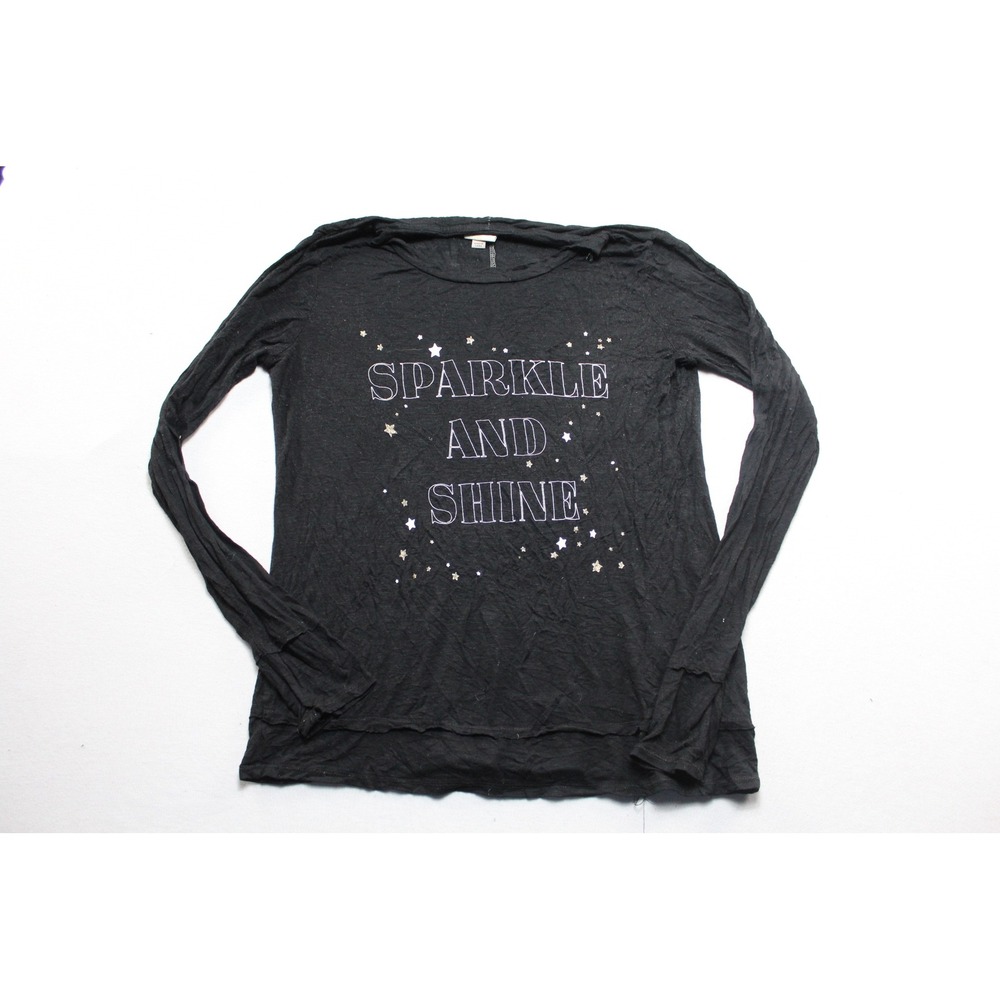 C&C California Graphic Tee Womens Large Black Excellent Sparkle Shine Star Top